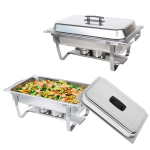 Restaurant 9L Full Gold Rectangle Food Warmer Heating Chafer Chafing Dish with Show Window Lid