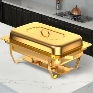 Hotel Buffet Chafing Dish Catering Party Round Food Pan 6L Stove Gold Roll Top Chafer