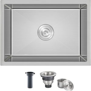 Stainless Steel Kitchen Sink with Single Bowl Brush Nickel Overmount
