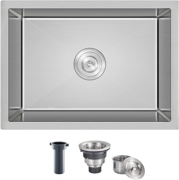 Stainless Steel Kitchen Sink with Single Bowl Brush Nickel Overmount