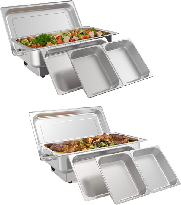 Restaurant 9L Full Gold Rectangle Food Warmer Heating Chafer Chafing Dish with Show Window Lid - Image 2