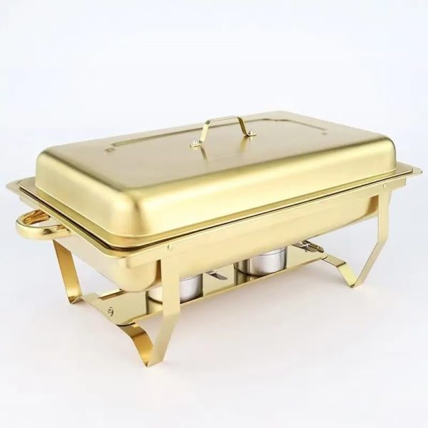 Hotel Buffet Chafing Dish Catering Party Round Food Pan 6L Stove Gold Roll Top Chafer - Image 2