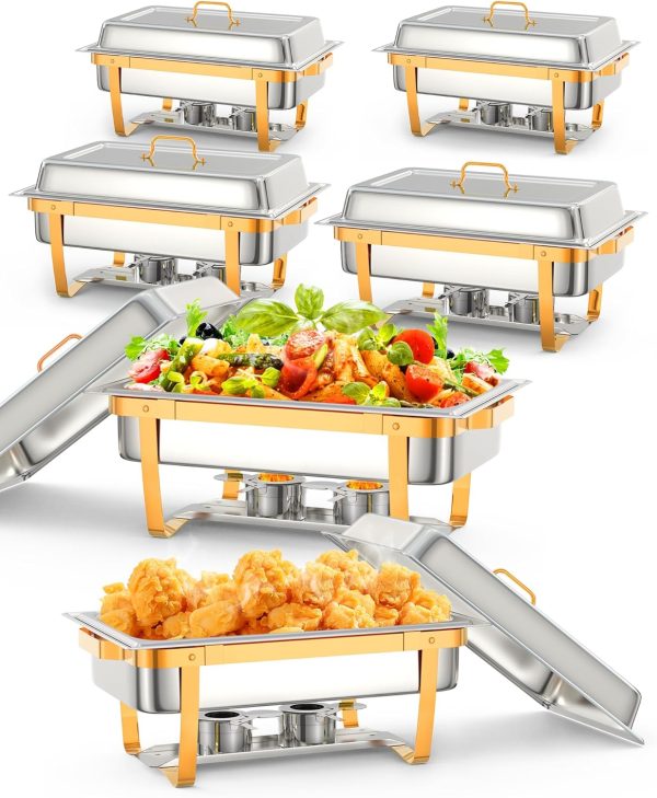 Restaurant 9L Full Gold Rectangle Food Warmer Heating Chafer Chafing Dish with Show Window Lid - Image 3