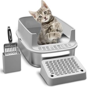 Durable Cat Litter Box with Stainless Steel for Easy Hygiene